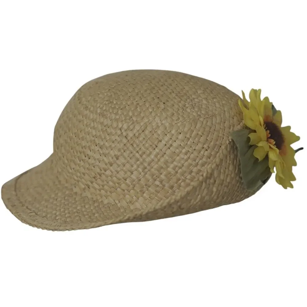 Vintage Woven Straw Sun Hat Sunflower Floral Accent Cottagecore Garden Beach Cap